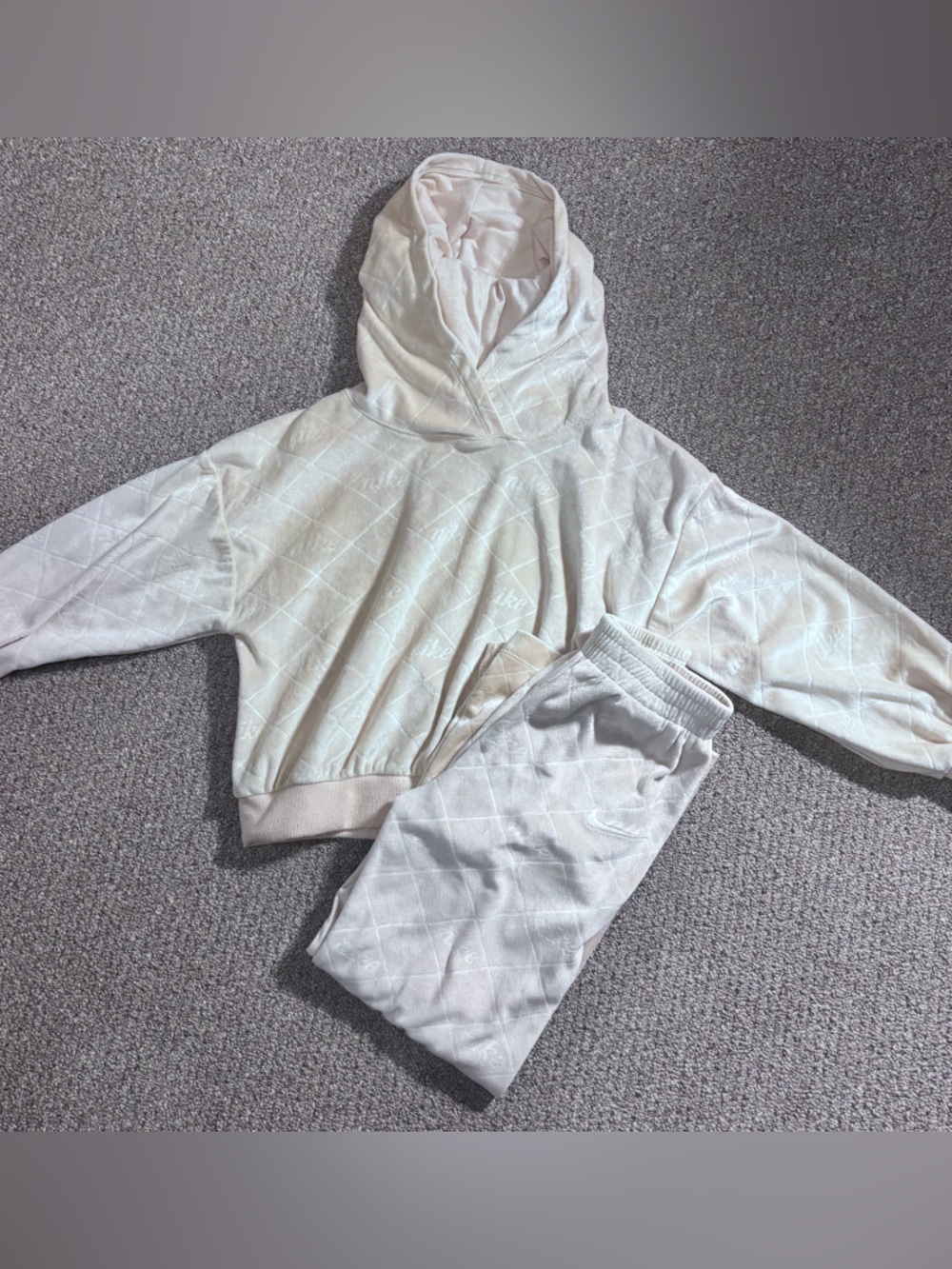 Nike Kids Beige and White Hooded Sweatshirt & Jogger Set